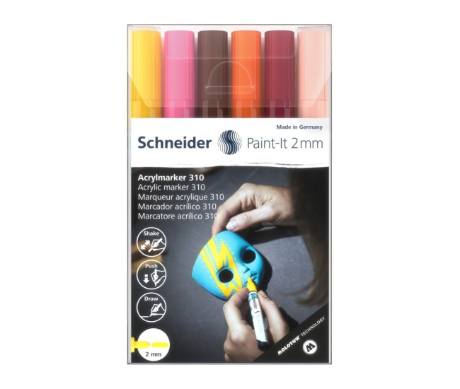 Marker cu vopsea acrilica Paint-It 310 2 mm Schneider 6 buc/set3 Marker cu vopsea acrilica Paint-It 310 2 mm Schneider 6 buc/set3