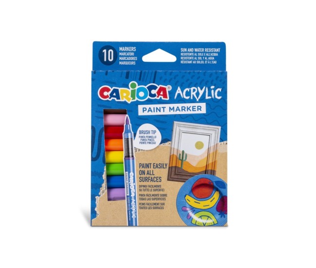Marker cu vopsea acrilica si varf pensula Carioca 10 buc/set Marker cu vopsea acrilica si varf pensula Carioca 10 buc/set