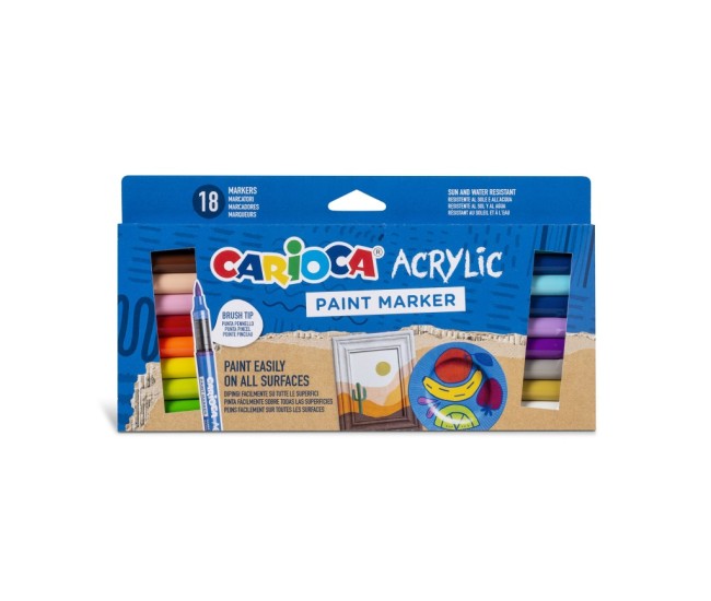 Marker cu vopsea acrilica si varf pensula Carioca 18 buc/set