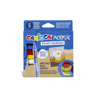 Marker cu vopsea acrilica si varf pensula Carioca 5 buc/set