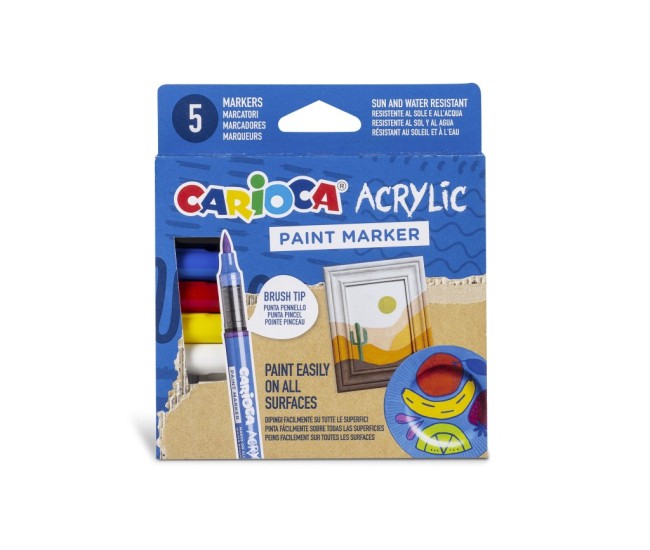 Marker cu vopsea acrilica si varf pensula Carioca 5 buc/set