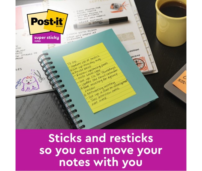 Notes adeziv 102 x 152 mm 100 file neon liniate Post-it 3M Notes adeziv 102 x 152 mm 100 file neon liniate Post-it 3M