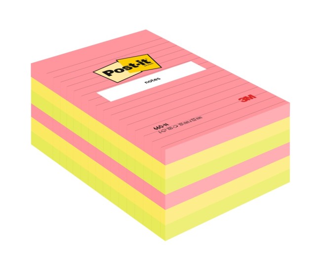 Notes adeziv 102 x 152 mm 100 file neon liniate Post-it 3M Notes adeziv 102 x 152 mm 100 file neon liniate Post-it 3M