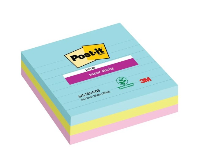 Notes adeziv pentru Conferinta 101 mm x 101 mm 3 x 70 file liniat Super Sticky Cosmic Post-it 3M Notes adeziv pentru Conferinta 101 mm x 101 mm 3 x 70 file liniat Super Sticky Cosmic Post-it 3M