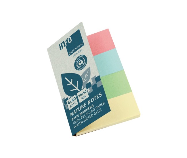 PageMarker reciclat 20 x 50 mm 160 file Nature Info Notes 4 culori/set