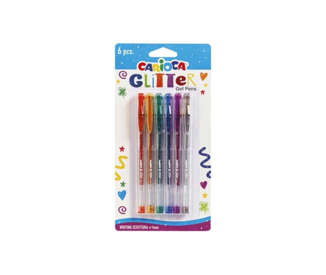 Pix cu gel Carioca Glitter 6 culori/set Pix cu gel Carioca Glitter 6 culori/set