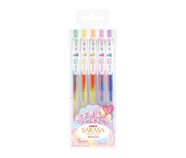 Pix cu gel 0.5 mm Marble Zebra 5 culori/set
