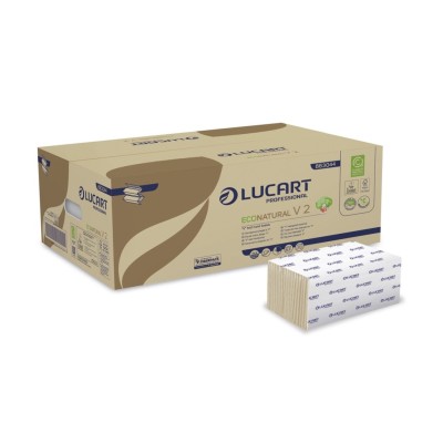Prosoape pliate V 2 Lucart EcoNatural, 2 str, 21 x 21 cm, 190 buc/pachet, 20 pachete/bax