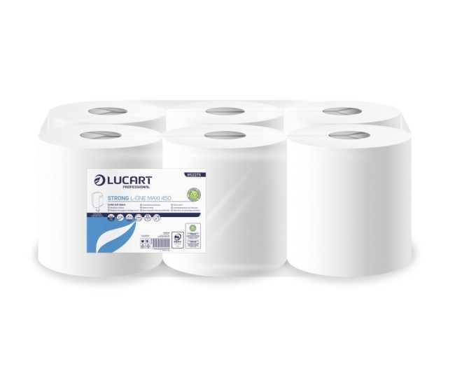 Rola prosop derulare centrala Lucart Strong L-ONE MAXI 450, 2 str, alba, 163 m/rola, 6 role/bax