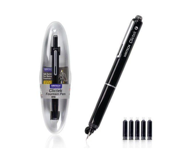 Stilou reatractabil Writech corp negru + 5 patroane cu cerneala albastru