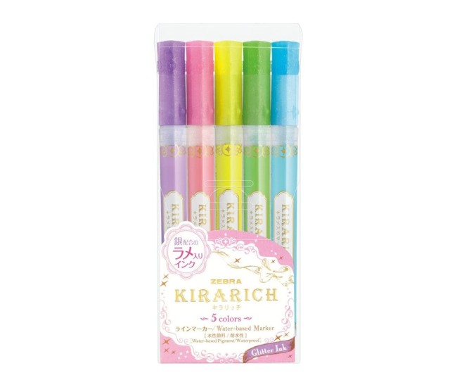 Textmarker glitter 5 culori/set Zebra Textmarker glitter 5 culori/set Zebra