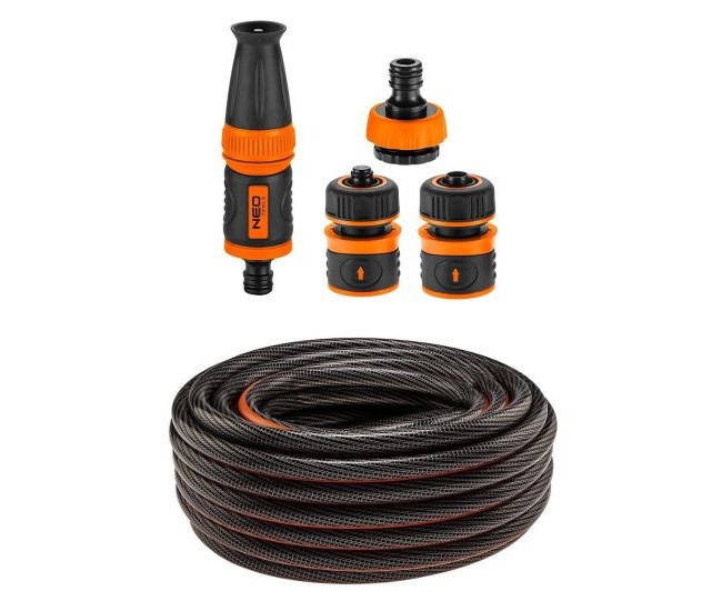 Furtun de gradina, antirasucire, 6 straturi, 30 m, cu duza si 3 accesorii, 1/2, NEO Furtun de gradina, antirasucire, 6 straturi, 30 m, cu duza si 3 accesorii, 1/2, NEO