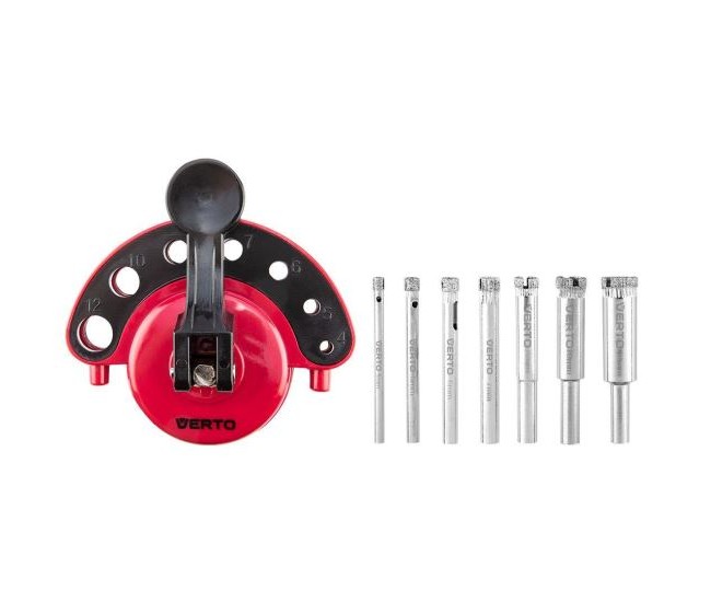 Ghidaj cu ventuza, cu 7 carote diamantate, 4-12 mm, Verto Ghidaj cu ventuza, cu 7 carote diamantate, 4-12 mm, Verto
