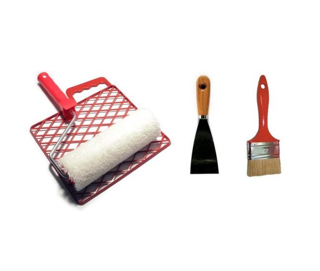 Set pentru zugravit nr. 2, rola cu gratar, spaclu, pensula Set pentru zugravit nr. 2, rola cu gratar, spaclu, pensula