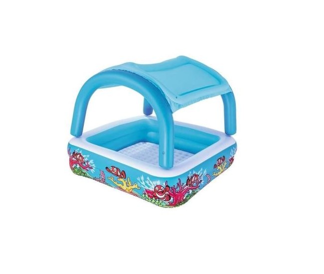 Piscina gonflabila pentru copii, patrata, cu acoperis, model coral, 147x147x122 cm, Bestway Piscina gonflabila pentru copii, patrata, cu acoperis, model coral, 147x147x122 cm, Bestway