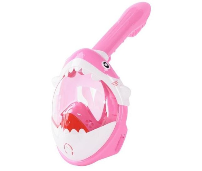 Masca snorkeling cu tub pentru copii model rechin, roz