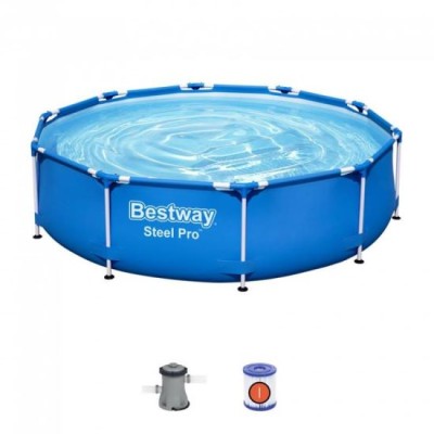 Piscina structura metalica, rotunda, cu filtru, albastru, 305x76 cm, Bestway Steel Pro