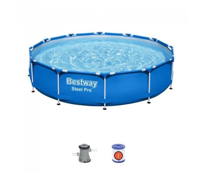 Piscina structura metalica, rotunda, cu filtru, albastru, 366x76 cm, Bestway Steel Pro Piscina structura metalica, rotunda, cu filtru, albastru, 366x76 cm, Bestway Steel Pro