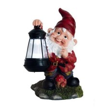 Decoratiune gradina, ceramica/plastic, lampa solara, pitic, 17x16x27 cm