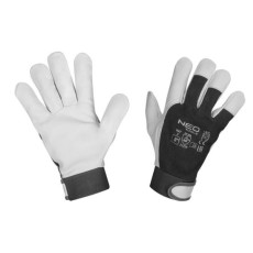 Manusi piele capra, cu velcro, negru si alb, marime 8, NEO Manusi piele capra, cu velcro, negru si alb, marime 8, NEO