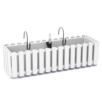 Jardiniera decorativa, suport metalic, sistem irigare, alb, 58x18x16.2 cm, Boardee Fencycase W Jardiniera decorativa, suport metalic, sistem irigare, alb, 58x18x16.2 cm, Boardee Fencycase W