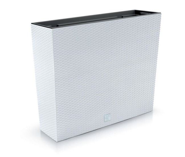 Jardiniera decorativa, imitatie ratan, alb, 58x18x49.8 cm, Rato Case