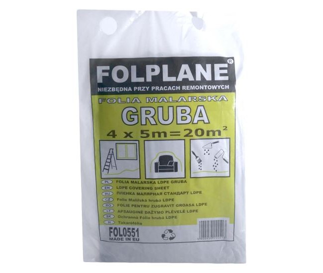 Folie pentru zugravit, LDPE, 4x5 m, 20 mp, 20 microni 