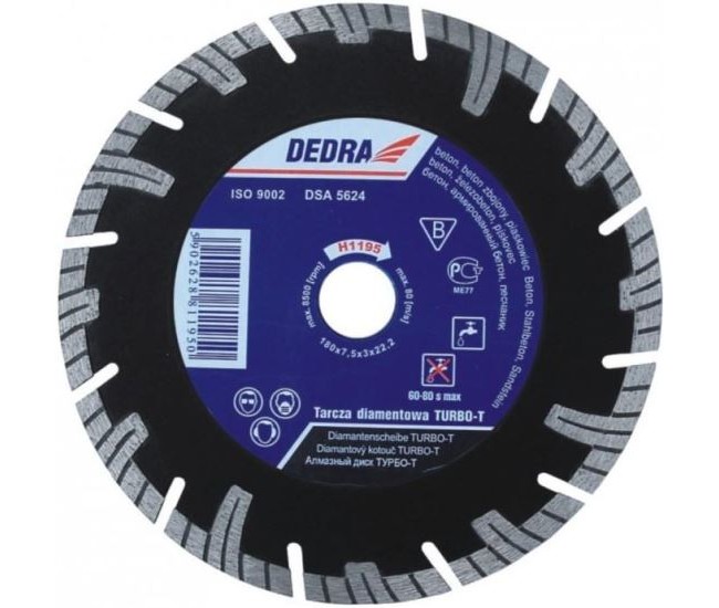 Disc diamantat segmentat, beton armat, taiere umeda si uscata, 230 mm, Dedra Disc diamantat segmentat, beton armat, taiere umeda si uscata, 230 mm, Dedra