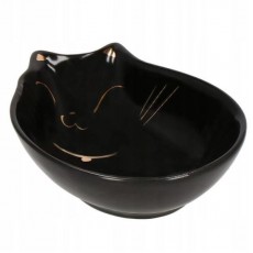 Castron, bol, pentru caine, pisica, ceramica, negru, model pisica, 15x11x5 cm