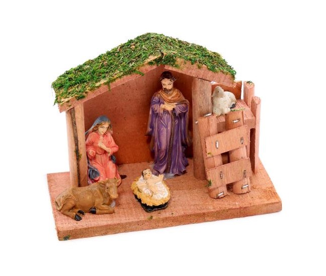 Decoratiune Craciun, polirasina, lemn, Nasterea lui Iisus, iesle cu animale, 15x6.5x11 cm, Magic Home Decoratiune Craciun, polirasina, lemn, Nasterea lui Iisus, iesle cu animale, 15x6.5x11 cm, Magic Home