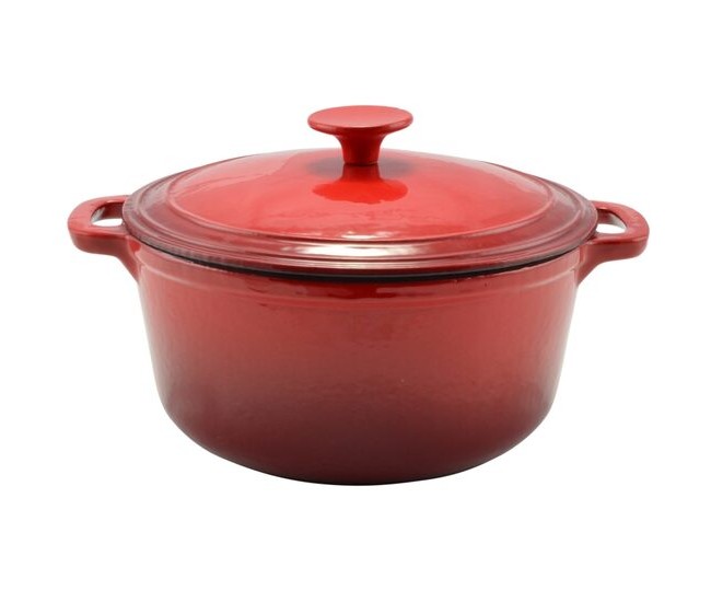 Oala de fonta emailata cu capac, rosie, 2.2 L, Perfect Home Oala de fonta emailata cu capac, rosie, 2.2 L, Perfect Home