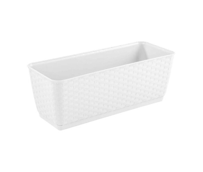 Jardiniera decorativa, Prosperplast, imitatie ratan, suport, alba, 49.2x17.2x17.4 cm Jardiniera decorativa, Prosperplast, imitatie ratan, suport, alba, 49.2x17.2x17.4 cm