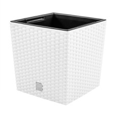 Ghiveci de flori, Prosperplast, Rato Low, patrat, 6.8 L, imitatie ratan, alb, 20x20x20.2 cm