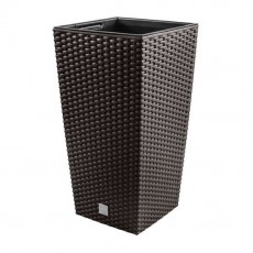 Ghiveci de flori patrat, RATO square, 32.5 x 32.5 cm, H 61 cm, 21/49 L, imitatie ratan, maro, Prosperplast