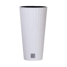 Ghiveci de flori, Prosperplast, Rato Tubus, rotund inalt, 64 L, imitatie ratan, alb, 40x76.3 cm