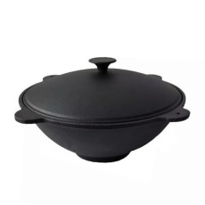 Oala de fonta tip wok, cu capac, 51.5x26 cm, Perfect Home