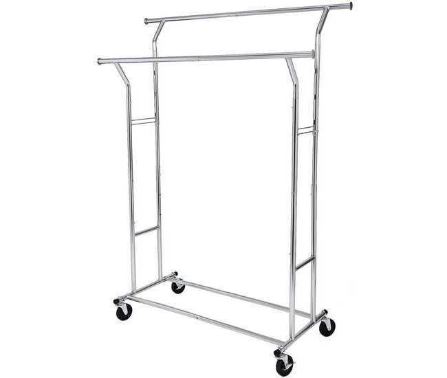 Suport mobil cu roti pentru haine, Songmics, reglabil, metal, argintiu, max 110 kg, 129x55x148 cm Suport mobil cu roti pentru haine, Songmics, reglabil, metal, argintiu, max 110 kg, 129x55x148 cm