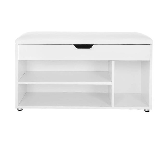 Banca depozitare incaltaminte, pantofar pentru hol, Vasagle, pal, 3 rafturi, alb, 80x30x44 cm Banca depozitare incaltaminte, pantofar pentru hol, Vasagle, pal, 3 rafturi, alb, 80x30x44 cm