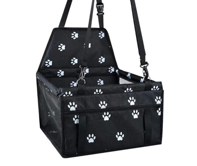 Scaun auto pentru caine/pisica, Mufart, textil, cu buzunar si centura, negru, 40x37x44 cm Scaun auto pentru caine/pisica, Mufart, textil, cu buzunar si centura, negru, 40x37x44 cm