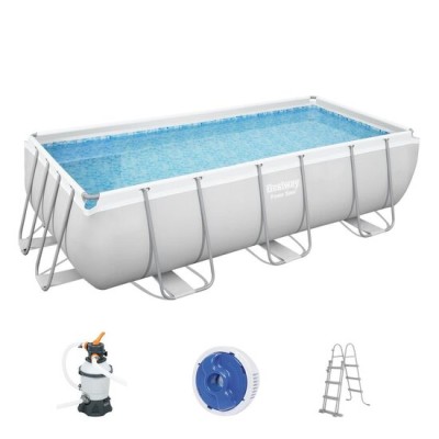 Piscina structura metalica, dreptunghiulara, cu pompa nisip, scara, dozator, gri, 404x201x100 cm, Bestway Power Steel