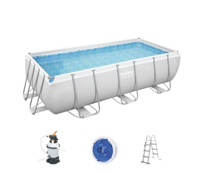 Piscina structura metalica, dreptunghiulara, cu pompa nisip, scara, dozator, gri, 404x201x100 cm, Bestway Power Steel Piscina structura metalica, dreptunghiulara, cu pompa nisip, scara, dozator, gri, 404x201x100 cm, Bestway Power Steel