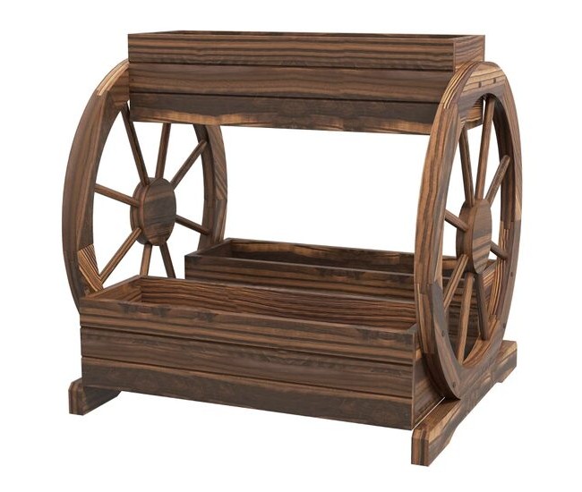 Jardiniera decorativa pentru flori, lemn, 2 nivele, tip caruta, 64x54x60 cm Jardiniera decorativa pentru flori, lemn, 2 nivele, tip caruta, 64x54x60 cm