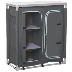 Mobilier camping, portabil, aluminiu, poliester, masa blat MDF, impermeabil, 3 rafturi, dulap, max 45 kg, 96x49.5x104 cm