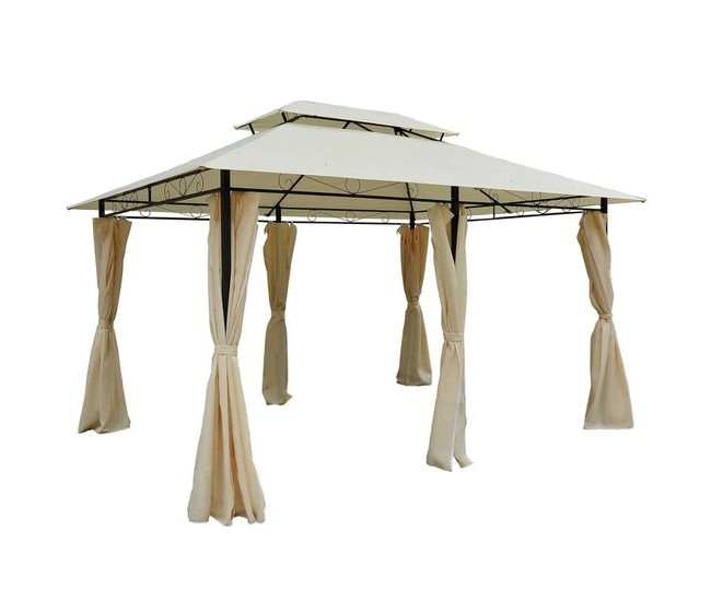 Pavilion/foisor pentru gradina/terasa, cadru metalic, cu perdele, crem, 4x3x2.65 m Pavilion/foisor pentru gradina/terasa, cadru metalic, cu perdele, crem, 4x3x2.65 m