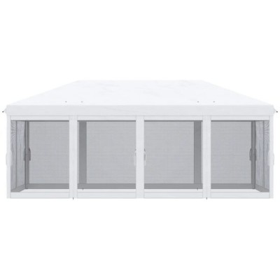 Pavilion/foisor pentru gradina/terasa, cadru metalic, cu plasa pentru insecte, alb si negru, 5.85x2.95x2.70 m