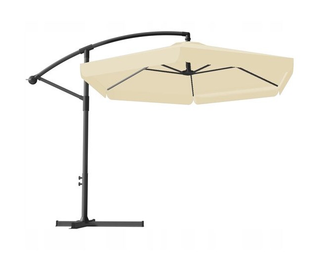 Umbrela gradina/terasa cu LED, Chomik, cu manivela, articulatie tip banana, bej, 300 cm Umbrela gradina/terasa cu LED, Chomik, cu manivela, articulatie tip banana, bej, 300 cm