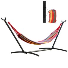 Hamac bumbac cu suport otel, husa, multicolor, dungi, 200x150 cm