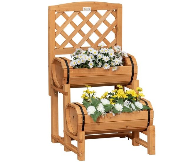 Jardiniera decorativa cu suport pentru plante cataratoare, lemn, 2 nivele, tip butoi, 45x45x80 cm Jardiniera decorativa cu suport pentru plante cataratoare, lemn, 2 nivele, tip butoi, 45x45x80 cm
