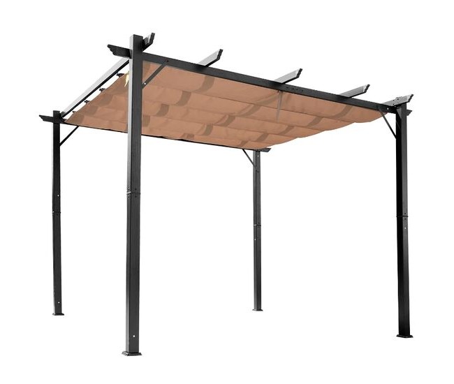 Pergola pentru gradina/terasa, retractabila, cadru aluminiu, negru si maro, 3x4x2.23 m Pergola pentru gradina/terasa, retractabila, cadru aluminiu, negru si maro, 3x4x2.23 m
