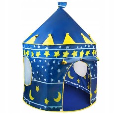 Cort de joaca pentru copii, Kruzzel, tip castel, cu husa, model luna si stele, albastru, 105x135 cm